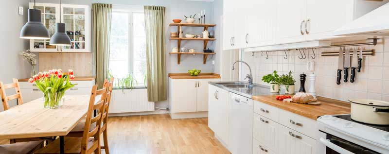 kitchen showing table and work surfaces